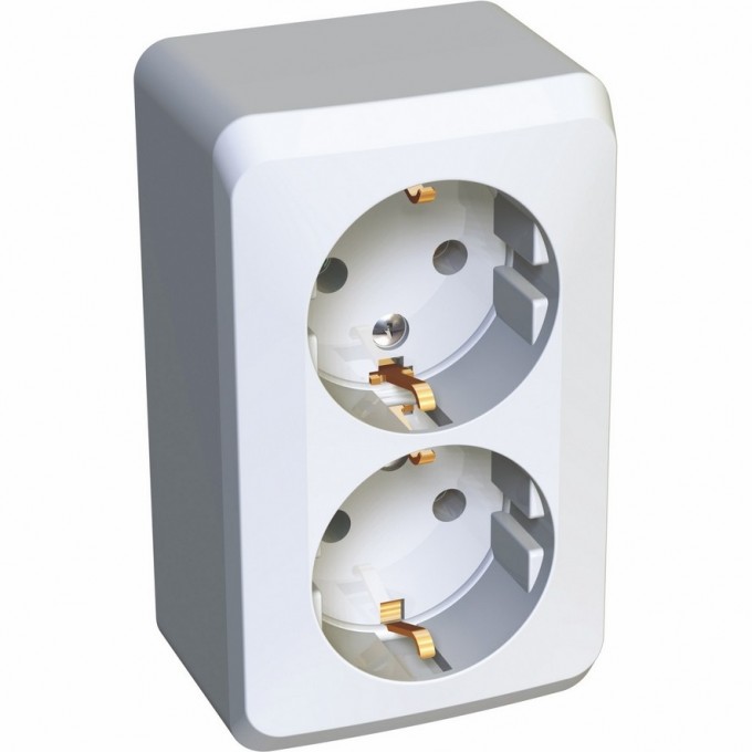 Розетка двойная SCHNEIDER ELECTRIC ЭТЮД с заземлением без шторок 16А 250B, белый, Россия PA16-007B