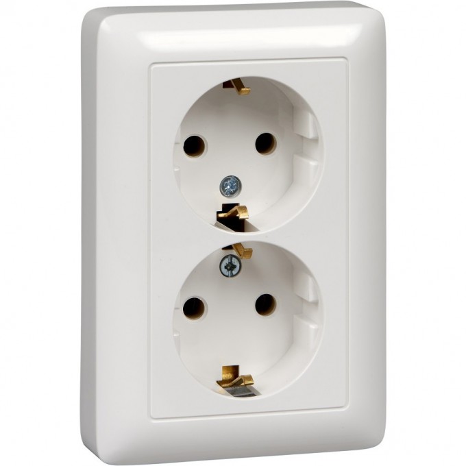 Розетка двойная SCHNEIDER ELECTRIC ХИТ С/У, с заземлением без шторок 16А, 250В, белый. Россия RS16-236-B