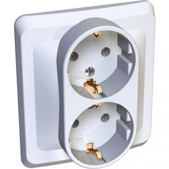 Розетка двойная SCHNEIDER ELECTRIC ЭТЮД С/У с заземлением без шторок 16А 250B, белый, Россия