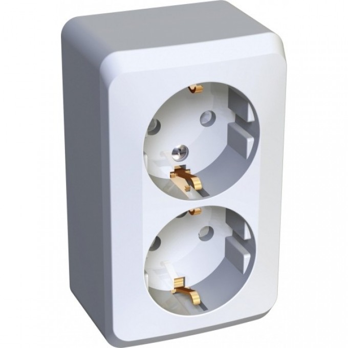 Розетка двойная SCHNEIDER ELECTRIC ЭТЮД с заземлением со шторками 16А 250B, белый, Россия PA16-008B