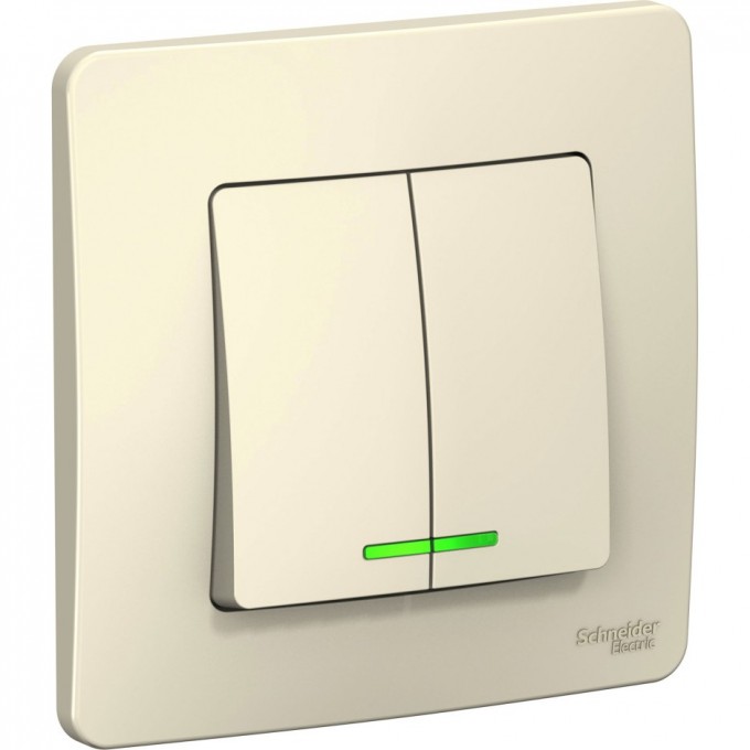 2-клавишный переключатель SCHNEIDER ELECTRIC BLANCA (cх.5), с подсветкой, 6А, 250B, МОЛОЧНЫЙ BLNVS006512