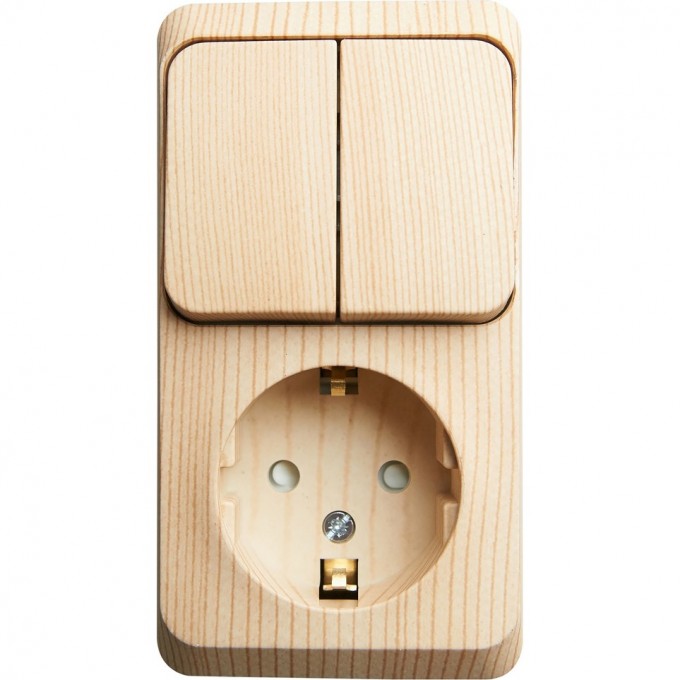 Блок SCHNEIDER ELECTRIC ЭТЮД: розетка с заземлением, со шторками + выключатель 2-клавишный, СОСНА, Россия BPA16-202D