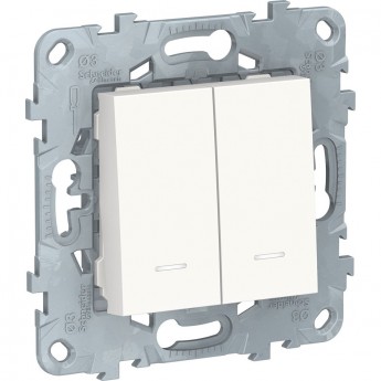 Переключатель 2-клавишный SCHNEIDER ELECTRIC UNICA NEW, 2 модуля, с подсветкой, 2 х сх.6а, белый