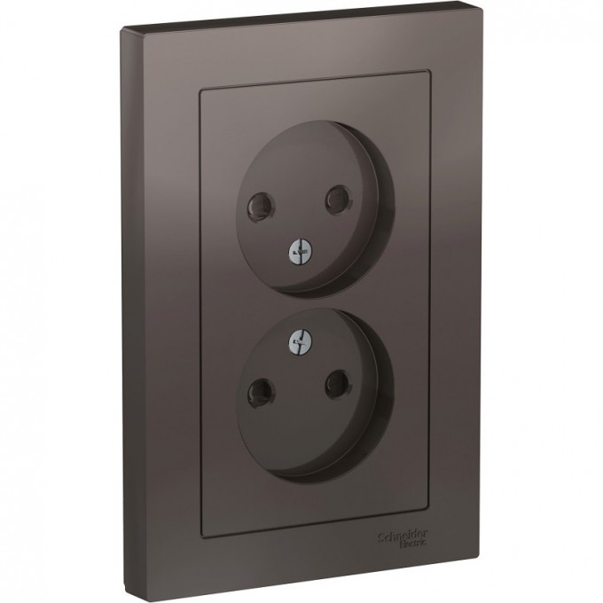 Розетка двойная SCHNEIDER ELECTRIC ATLASDESIGN без заземления, со шторками, в сборе, мокко ATN000622