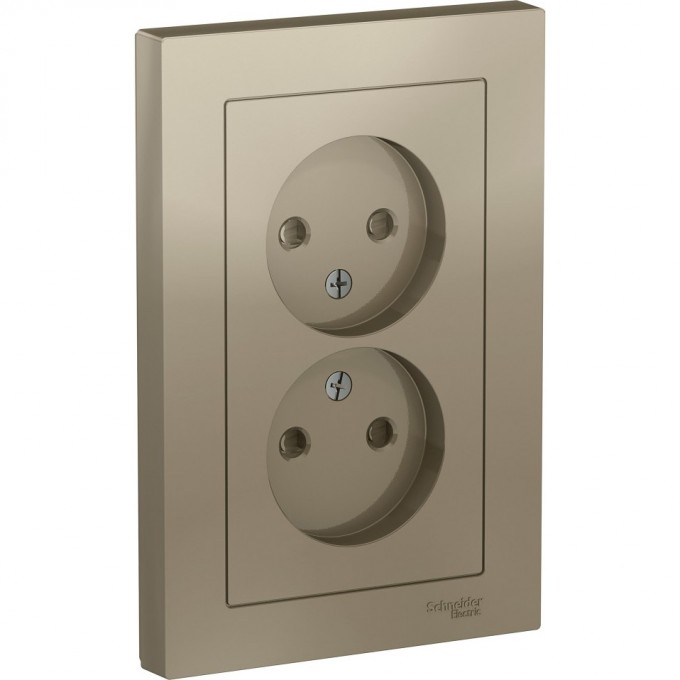Розетка двойная SCHNEIDER ELECTRIC ATLASDESIGN без заземления, со шторками, в сборе, шампань ATN000522