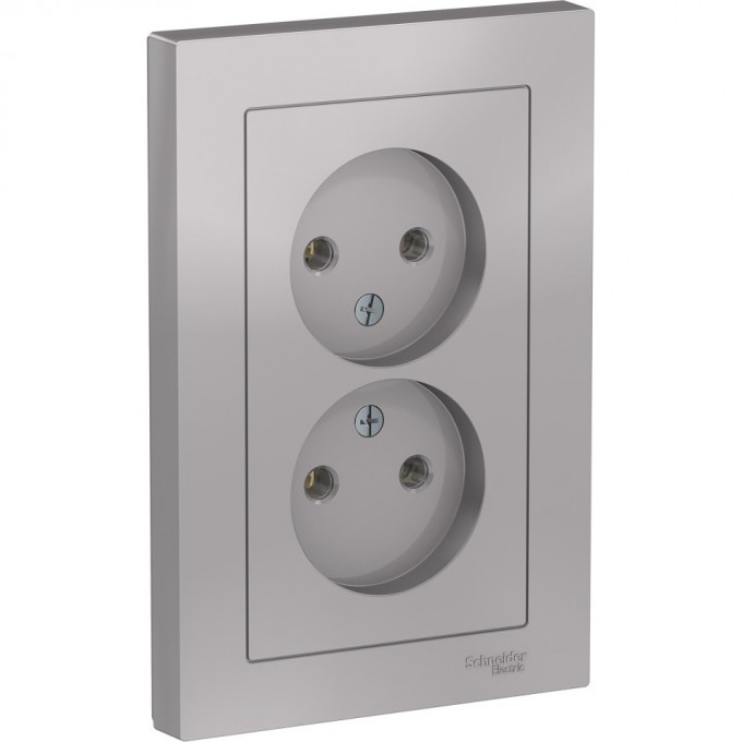 Розетка двойная SCHNEIDER ELECTRIC ATLASDESIGN без заземления, в сборе, алюминий ATN000320
