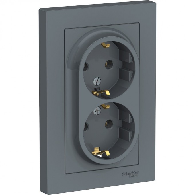 Розетка двойная SCHNEIDER ELECTRIC ATLASDESIGN с заземлением, в сборе, грифель ATN000724