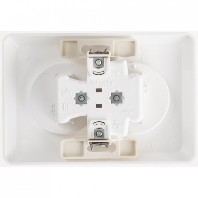 Розетка двойная SCHNEIDER ELECTRIC ЭТЮД С/У без заземления со шторками 16А 250B, белый, Россия PC16-106B