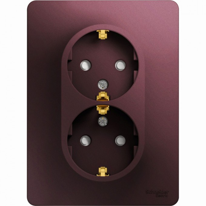Розетка двойная SCHNEIDER ELECTRIC GLOSSA с заземлением, со шторками, в сборе, баклажановый GSL001126