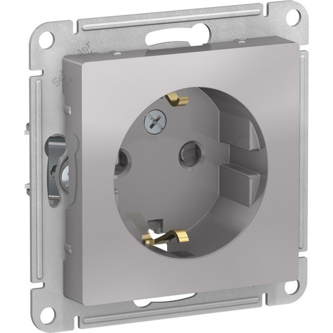 Розетка SCHNEIDER ELECTRIC ATLASDESIGN с заземлением, со шторками, механизм, алюминий ATN000345