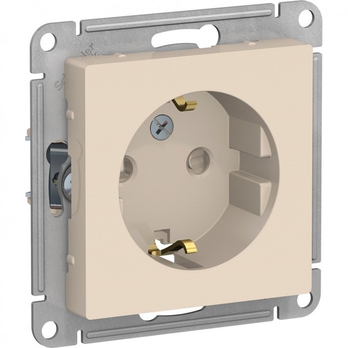 Розетка SCHNEIDER ELECTRIC ATLASDESIGN с заземлением, со шторками, механизм, бежевый ATN000245