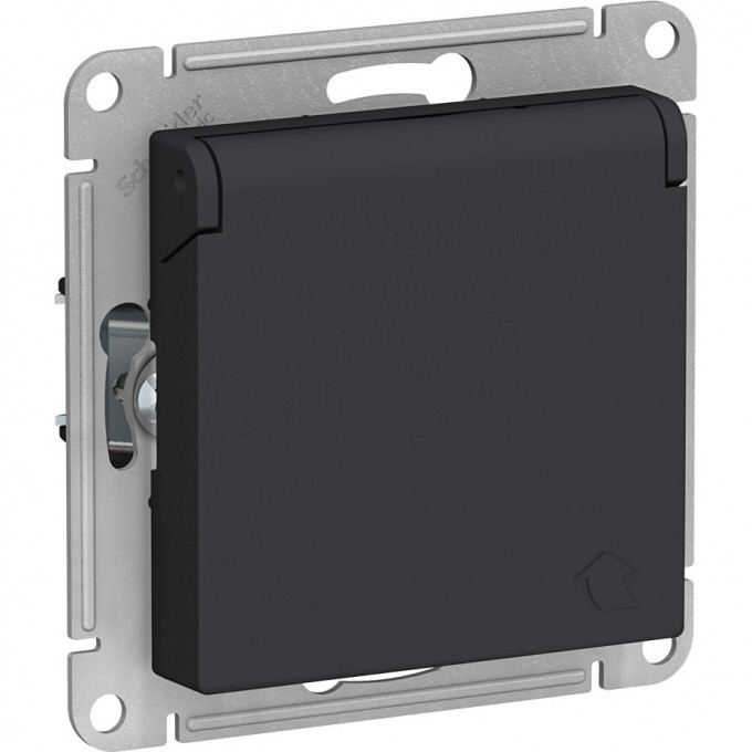 Розетка SCHNEIDER ELECTRIC ATLASDESIGN с заземлением, со шторками, с крышкой, механизм, карбон ATN001046