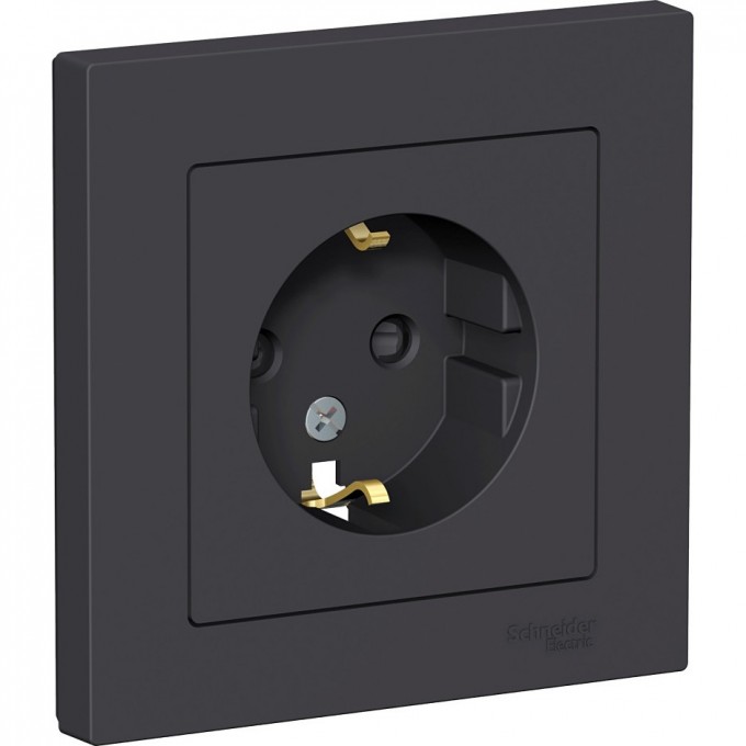 Розетка SCHNEIDER ELECTRIC ATLASDESIGN с заземлением, со шторками, в сборе, карбон ATN001044