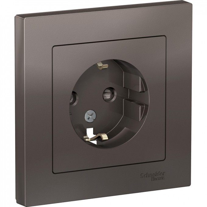Розетка SCHNEIDER ELECTRIC ATLASDESIGN с заземлением, со шторками, в сборе, мокко ATN000644