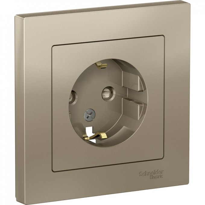 Розетка SCHNEIDER ELECTRIC ATLASDESIGN с заземлением, со шторками, в сборе, шампань ATN000544