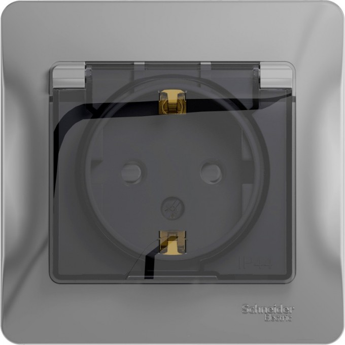 Розетка SCHNEIDER ELECTRIC GLOSSA с заземлением, IP44, со шторкой, с крышкой, в сборе, алюминий GSL000348