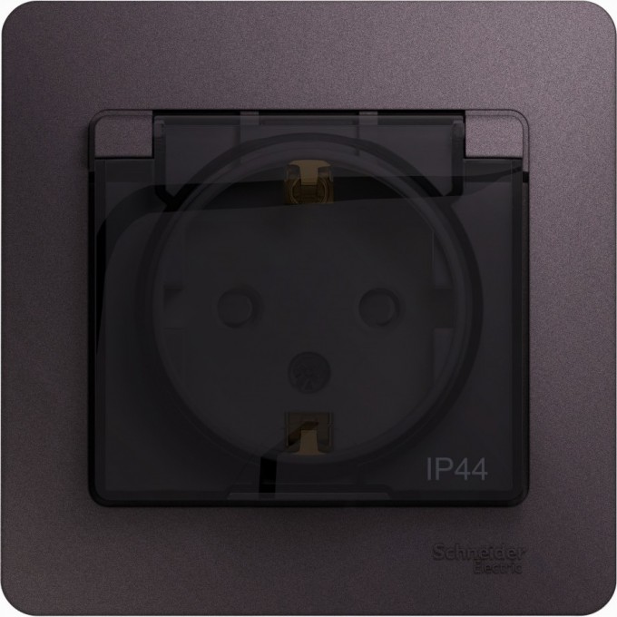 Розетка SCHNEIDER ELECTRIC GLOSSA с заземлением, IP44, со шторкой, с крышкой, в сборе, сиреневый туман GSL001448