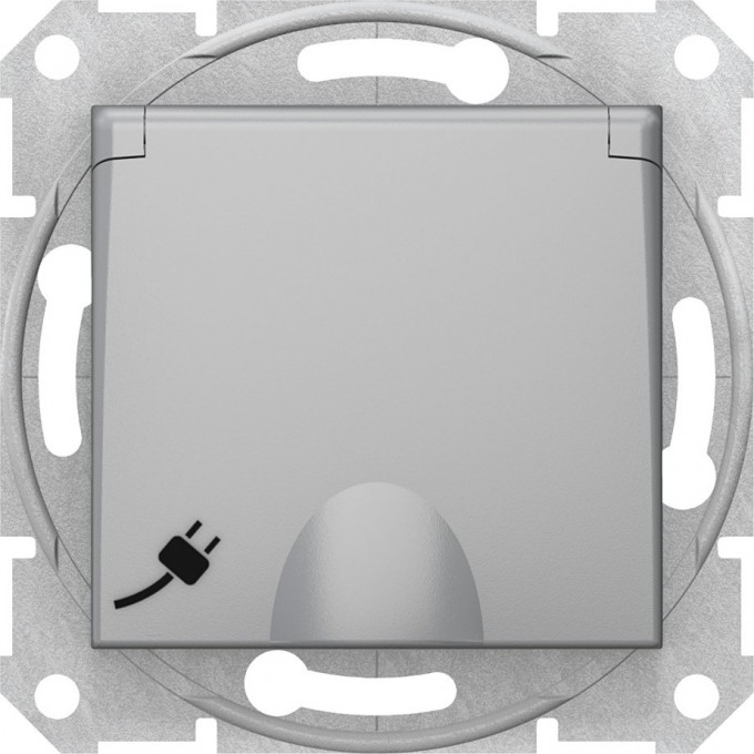 Розетка SCHNEIDER ELECTRIC SEDNA 16А c з/к, со шторками, с крышкой, быстрозажимные контакты, алюминий SDN3100460