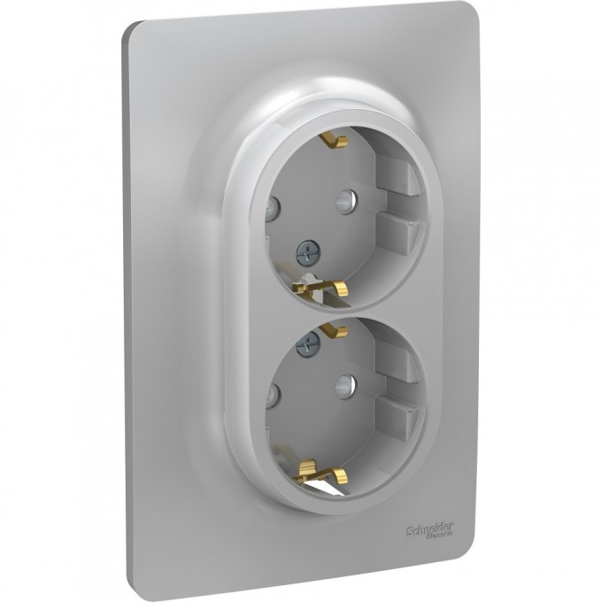 Розетка SCHNEIDER ELECTRIC UNICA NEW двойная, с заземлением, со шторками, с винтовыми зажимами, алюминий NU206730