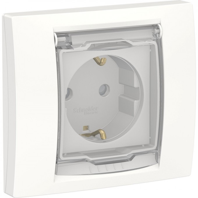 Розетка SCHNEIDER ELECTRIC UNICA NEW с заземлением, со шторками, с крышкой, IP44, белый NU003718