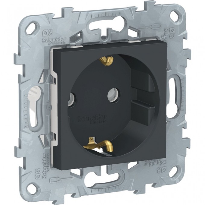 Розетка SCHNEIDER ELECTRIC UNICA NEW с заземлением, со шторками, с винтовыми зажимами, 16 А, 250 В, антрацит NU503754