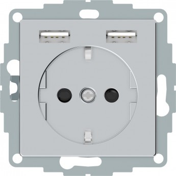 Розетка силовая SCHNEIDER ELECTRIC MERTEN SM, 16 A с зарядкой USB A+A 2,4 A, алюминий