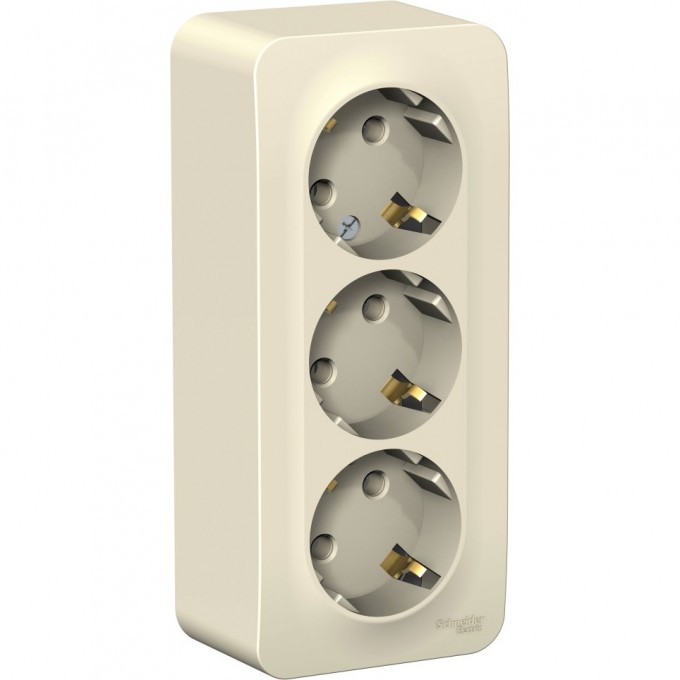 Трёхместная розетка SCHNEIDER ELECTRIC BLANCA с заземлением, без шторок, с изолирующей пластиной, 16А, 250В, МОЛОЧНЫЙ BLNRA010312