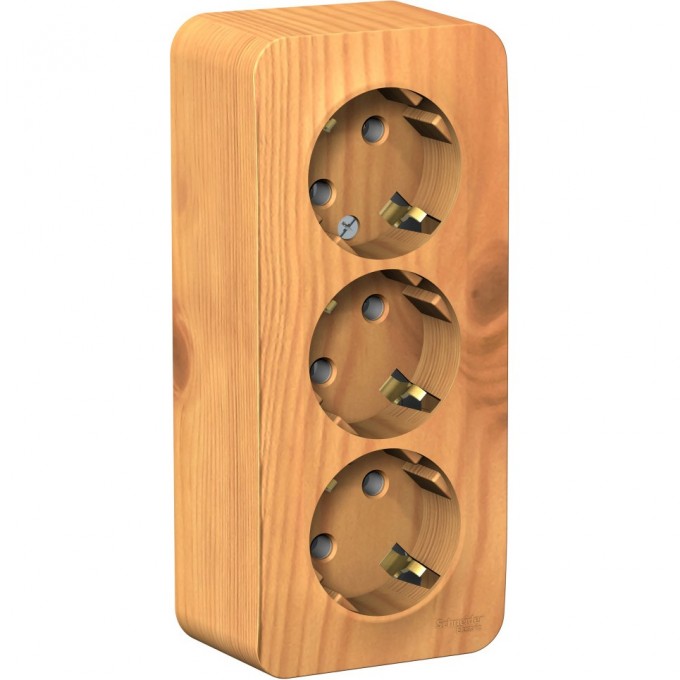 Трёхместная розетка SCHNEIDER ELECTRIC BLANCA с заземлением, без шторок, с изолирующей пластиной, 16А, 250В, ЯСЕНЬ BLNRA010315