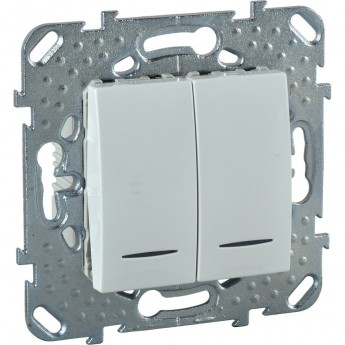 Выключатель 2-клавишный SCHNEIDER ELECTRIC UNICA, 2 модуля, с подсветкой, 2 х сх. 1а, БЕЛЫЙ
