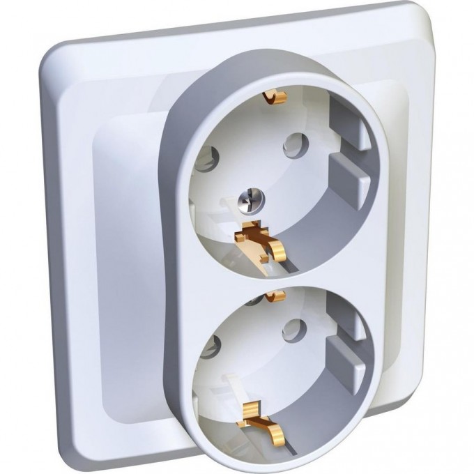 Розетка двойная SCHNEIDER ELECTRIC ЭТЮД С/У с заземлением со шторками 16А 250B, белый, Россия PC16-008B