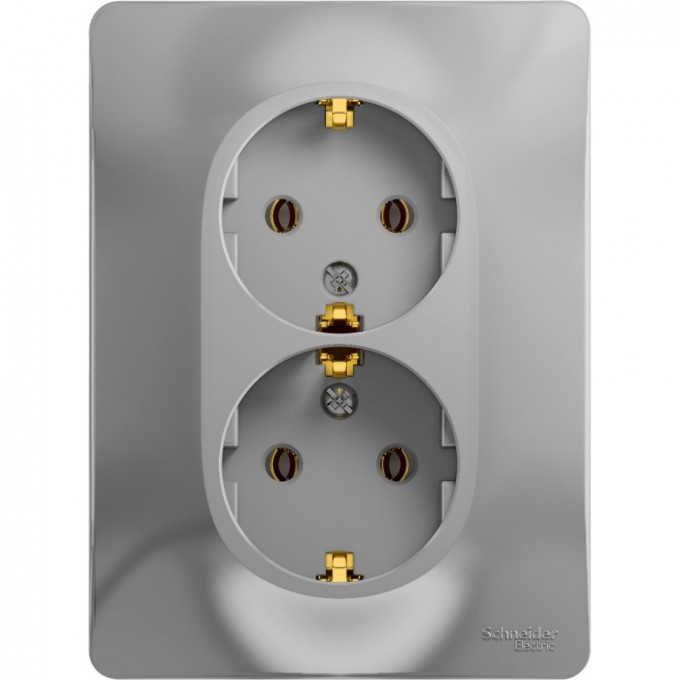 Розетка двойная SCHNEIDER ELECTRIC GLOSSA с заземлением, в сборе, алюминий GSL000324
